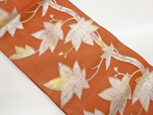 JAPANESE NAGOYA OBI FOR SUMMER / PULP CLOTH / WOVEN MAPLE LEAVES